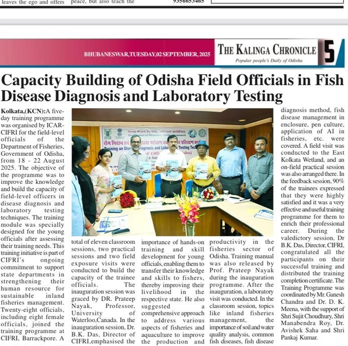 Capacity building of Odisha field officials in fish disease diagnosis and laboratory testing 