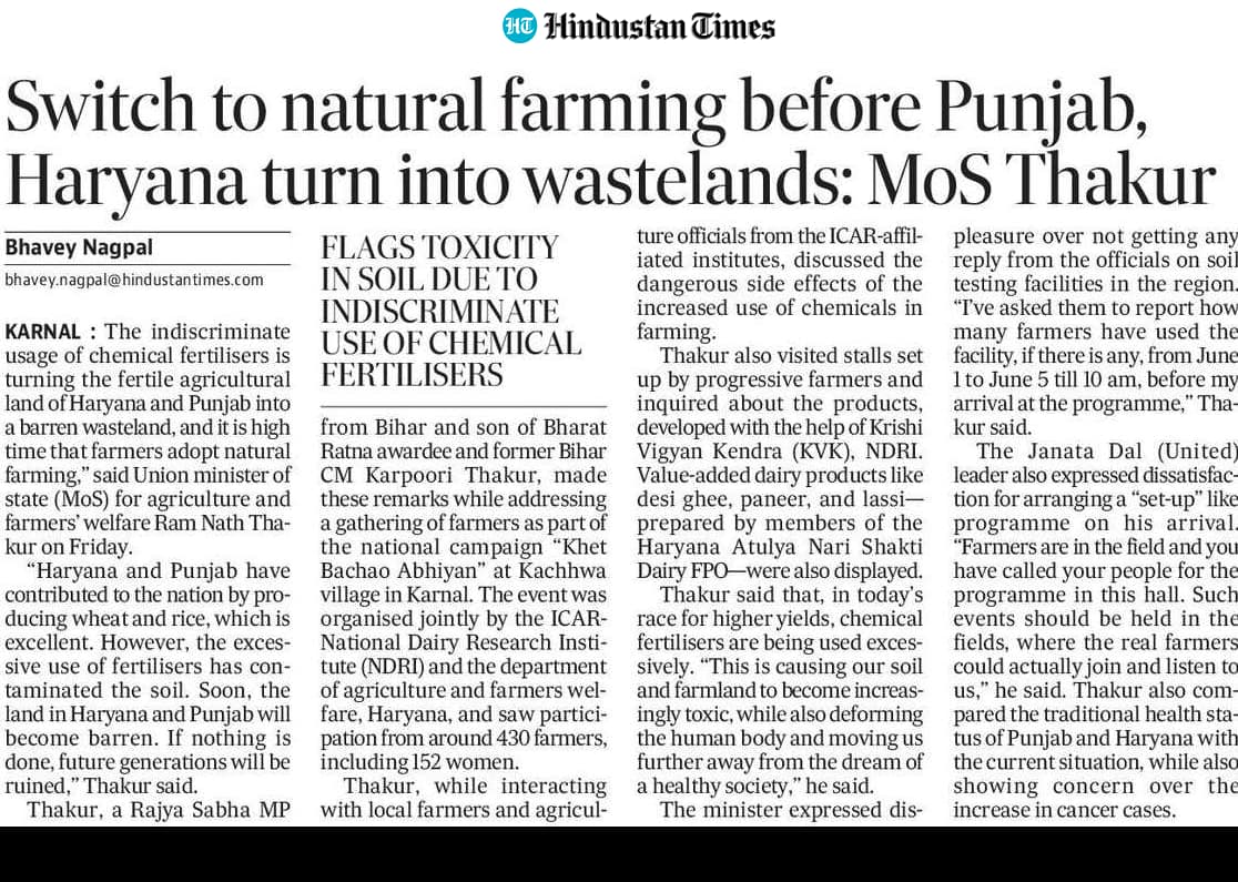 Switch to natural farming before Punjab, Haryana turn into wastelands: MoS Thakur
