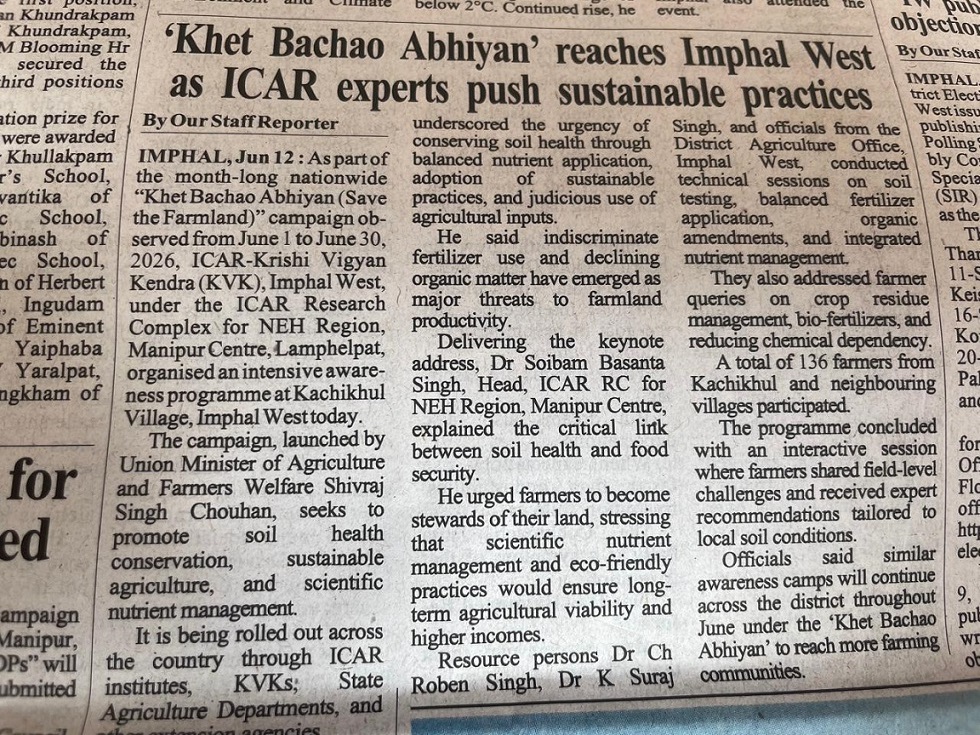 Khet Bachao Abhiyan' reaches Imphal West By Our Sta as ICAR experts push sustainable practices