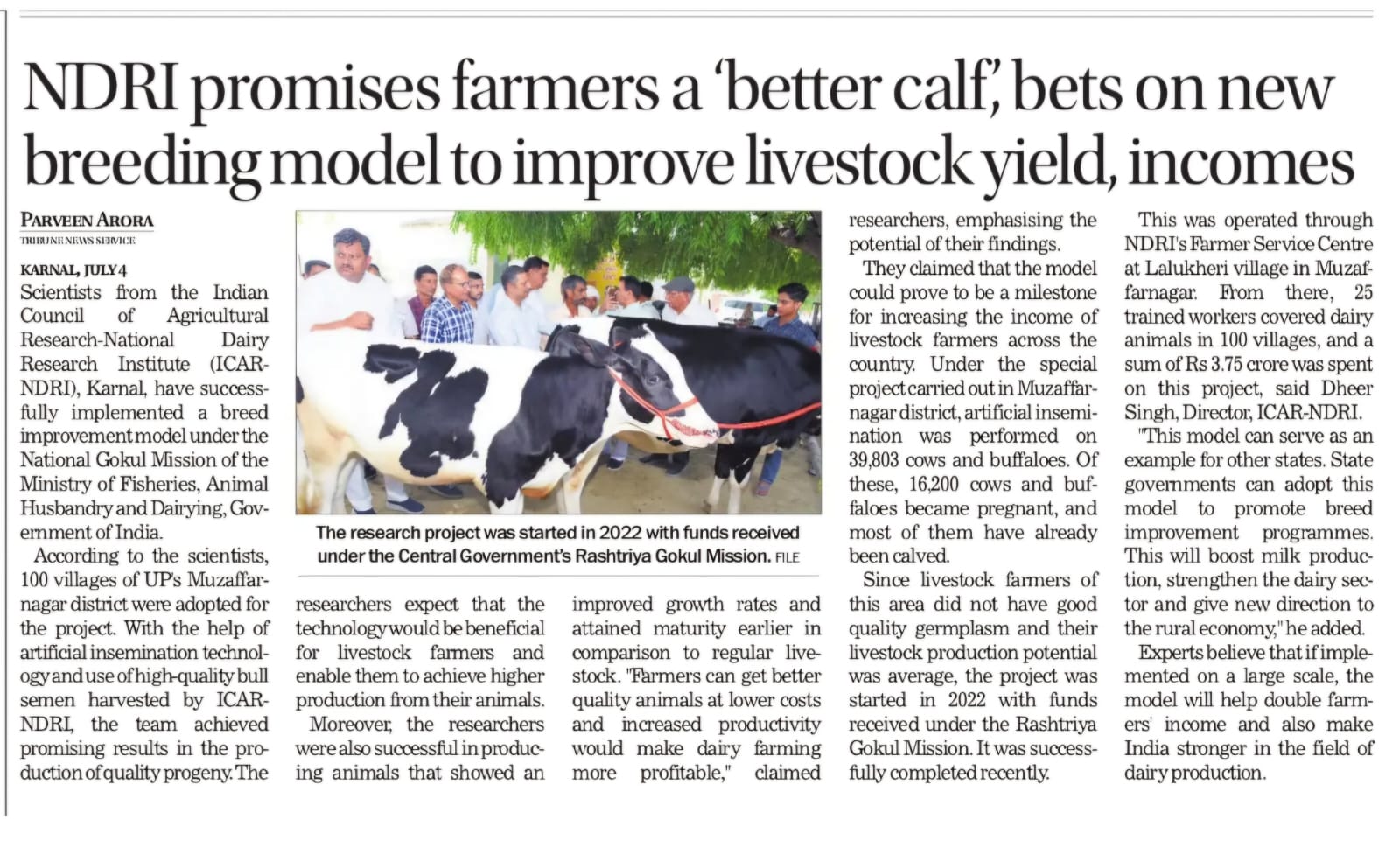 NDRI promises farmers a better calf, bets on new breeding model to improve livestock yield, incomes