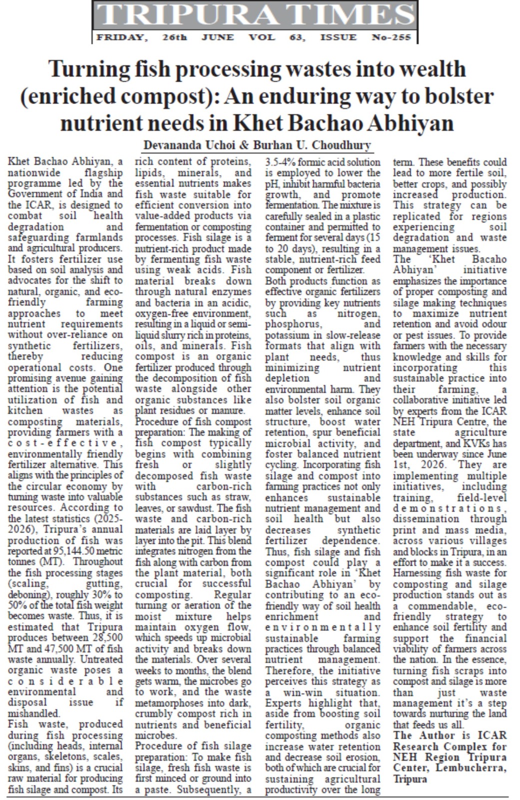 Turning fish processing wastes into wealth (enriched compost): An enduring way to bolster nutrient needs in Khet Bachao Abhiyan