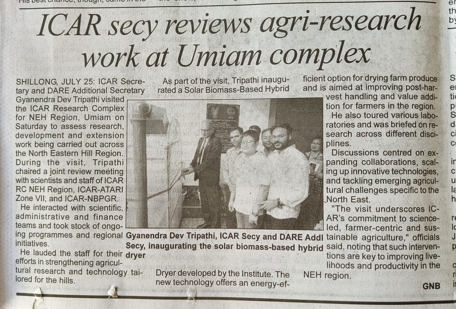 ICAR secy reviews agri-research work at Umiam complex