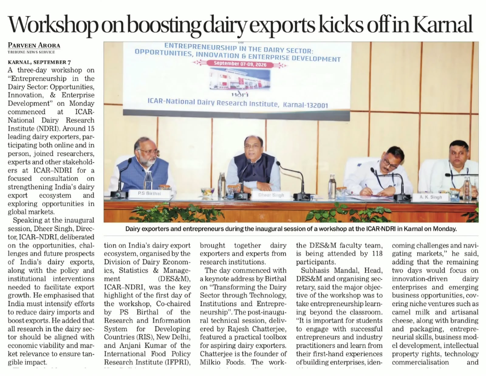 Workshop on boosting dairy exports kicks off in Karnal
