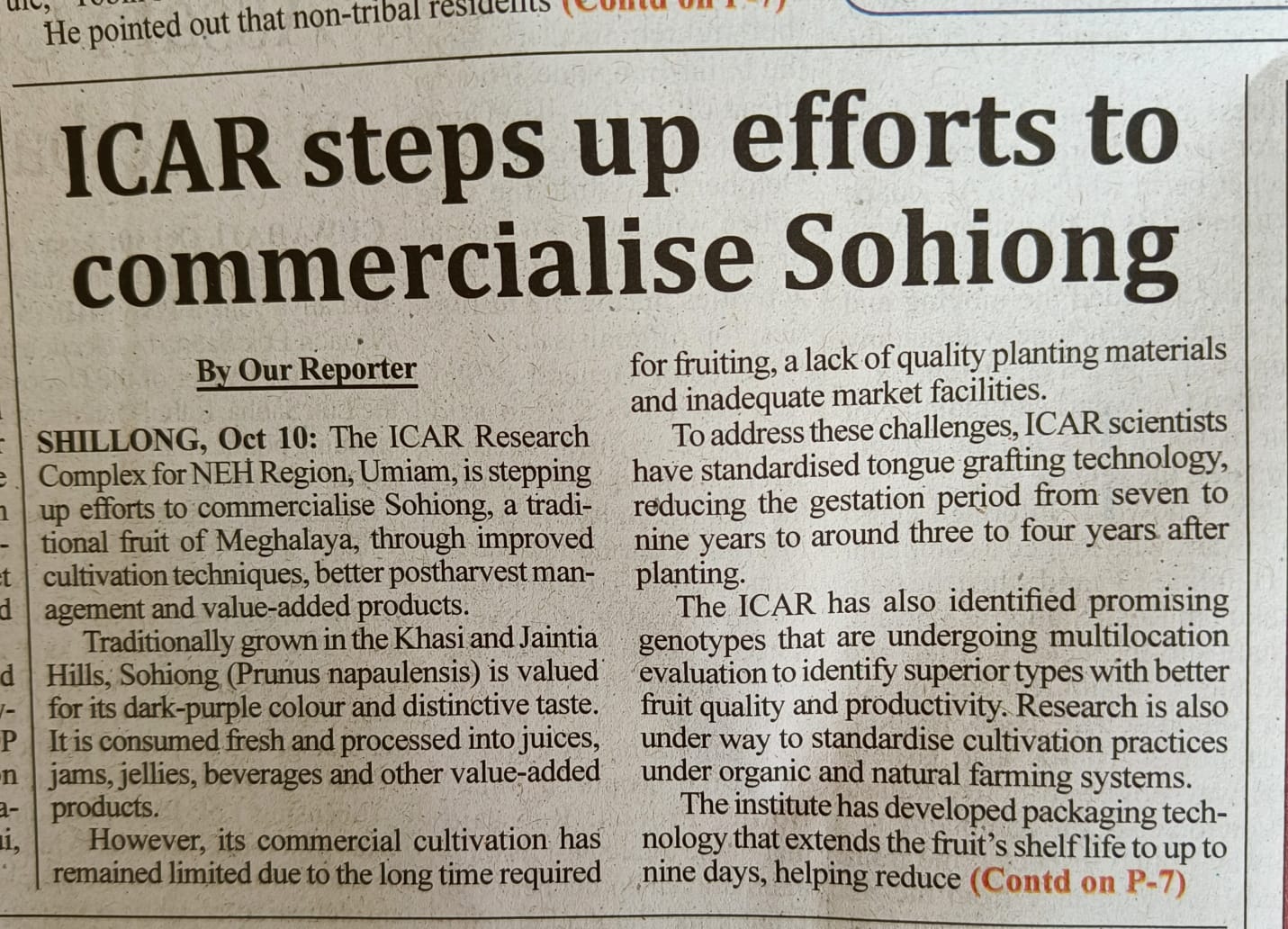 ICAR steps up efforts to commercialise Sohiong