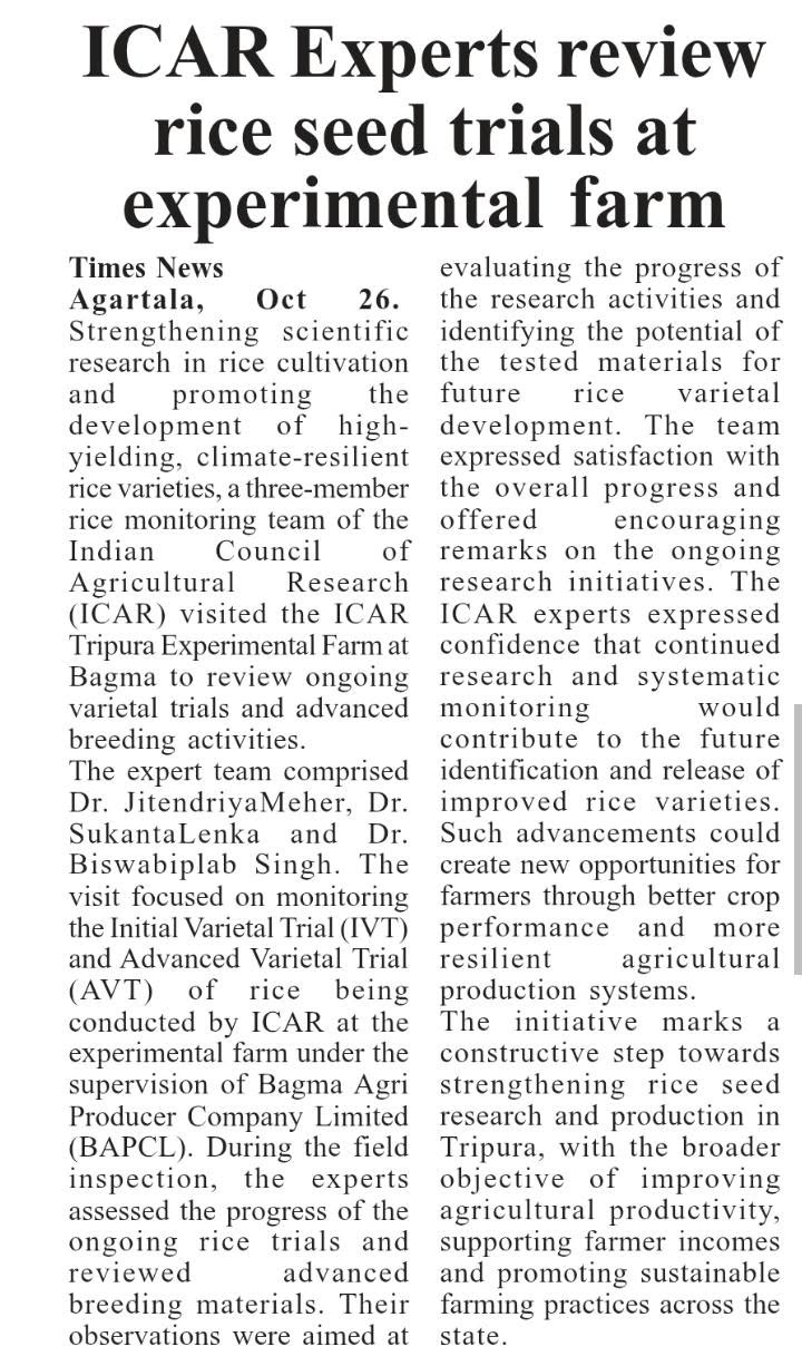 ICAR Experts review rice seed trials at experimental farm