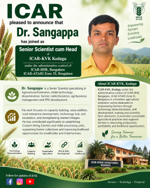 Dr Sangappa Assumes Charge, Sets Focus on Farmer-Centric Extension at ICAR–KVK Kodagu