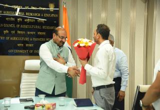 A delegation from Wageningen University & Research meeting with DG ICAR